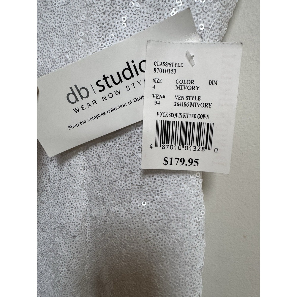 David Bridal DB STUDIO Allover‎ Sequin V-Neck Fitted Sheath Wedding Dress Gown 4 - Picture 11 of 16